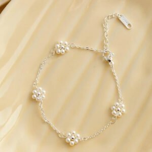 Pulsera Acero blanco perla margarita intercalada