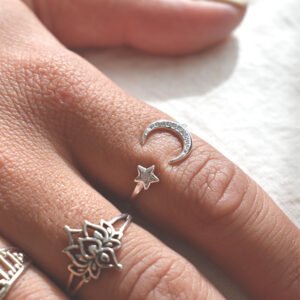 Anillo Luna Estrella con Strass de Plata 925